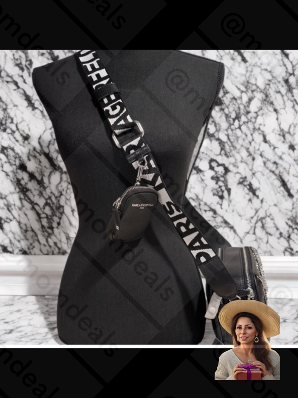 Karl Lagerfeld Camera Bag Black Crossbody Black & White Logo Strap Charms Paris - Picture 3 of 17